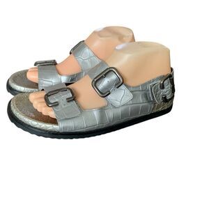 Freda Salvador Sandals Piper Croc Embossed Silver Women's Size 9 Leather Spain